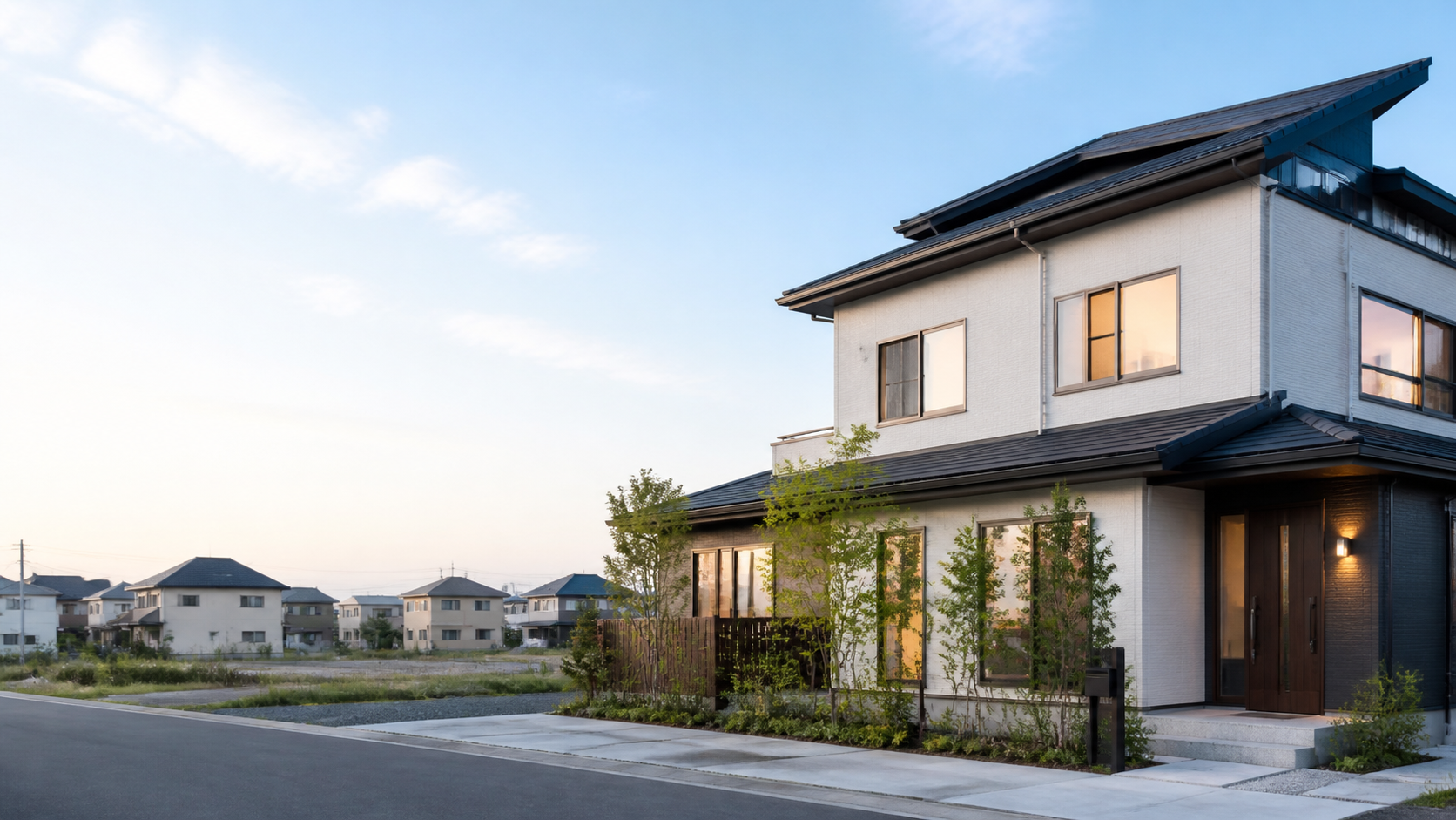 あたたかな灯りがともる住宅と街並みのイメージ